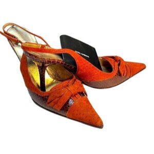 Dolce & Gabbana Womens Pointed Toe Slingback Stiletto Heels Size 38.5 Croc Embos